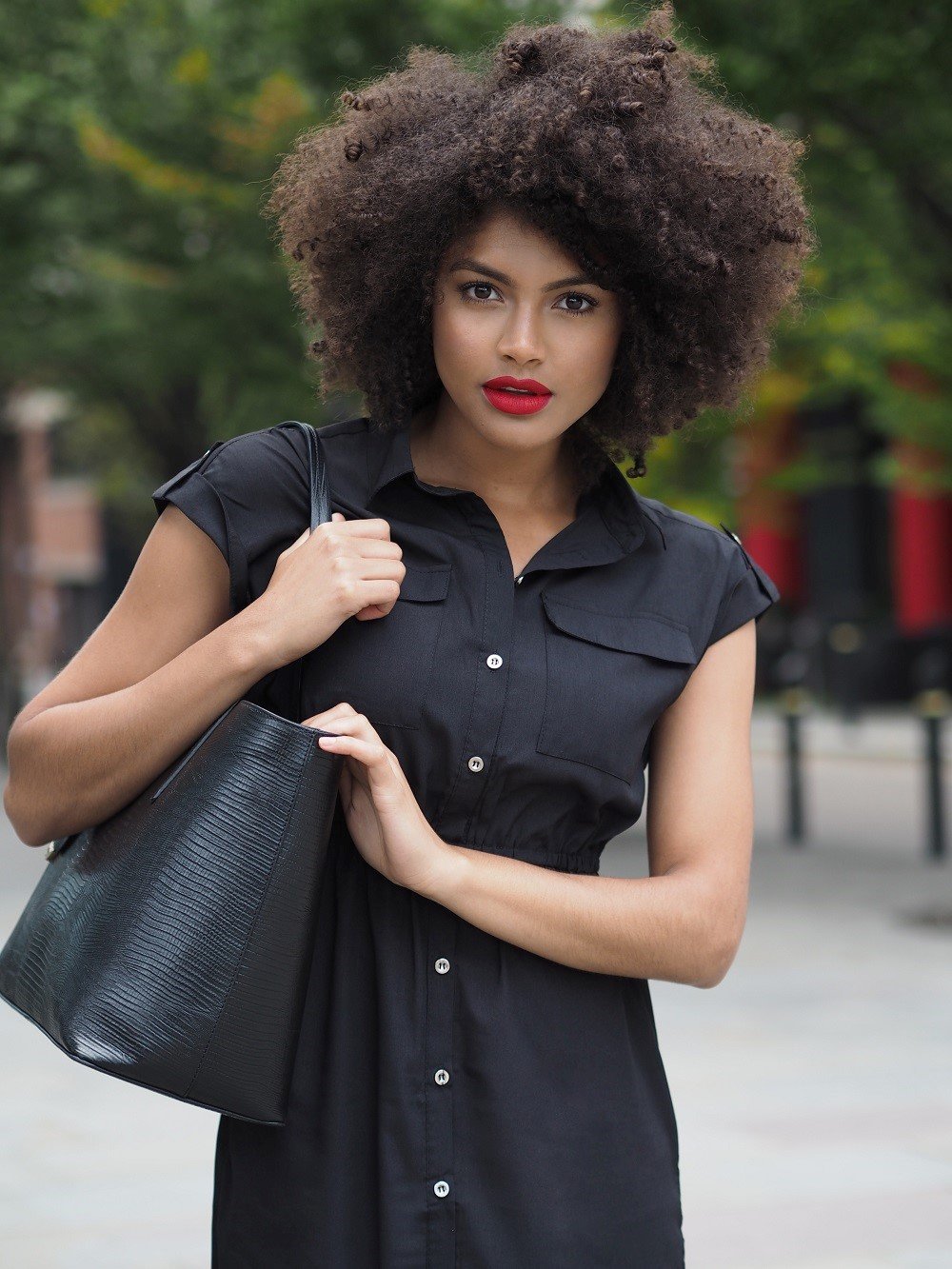 Black Shirt Dress and Whistles Bag Outfit