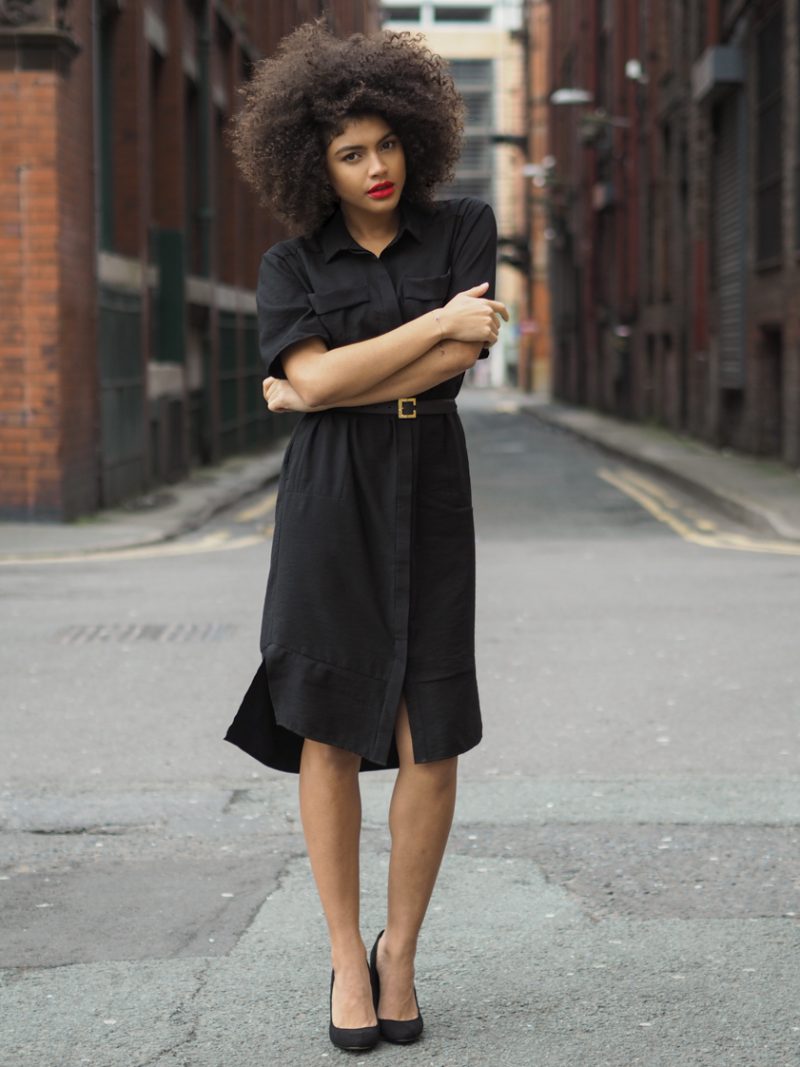 black longline shirt dress