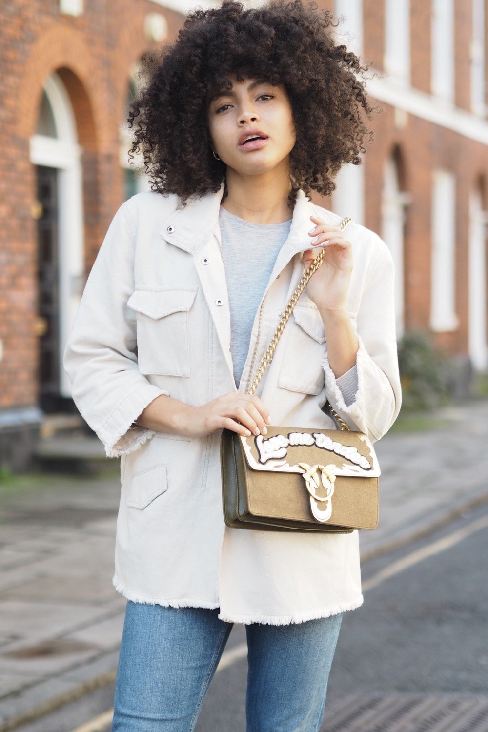 Pinko Denim Parka and Canvas Love Bag Outfit