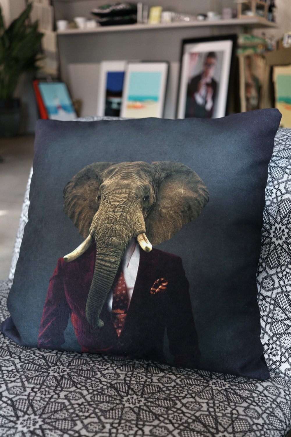 Elephant In Suit Cushion