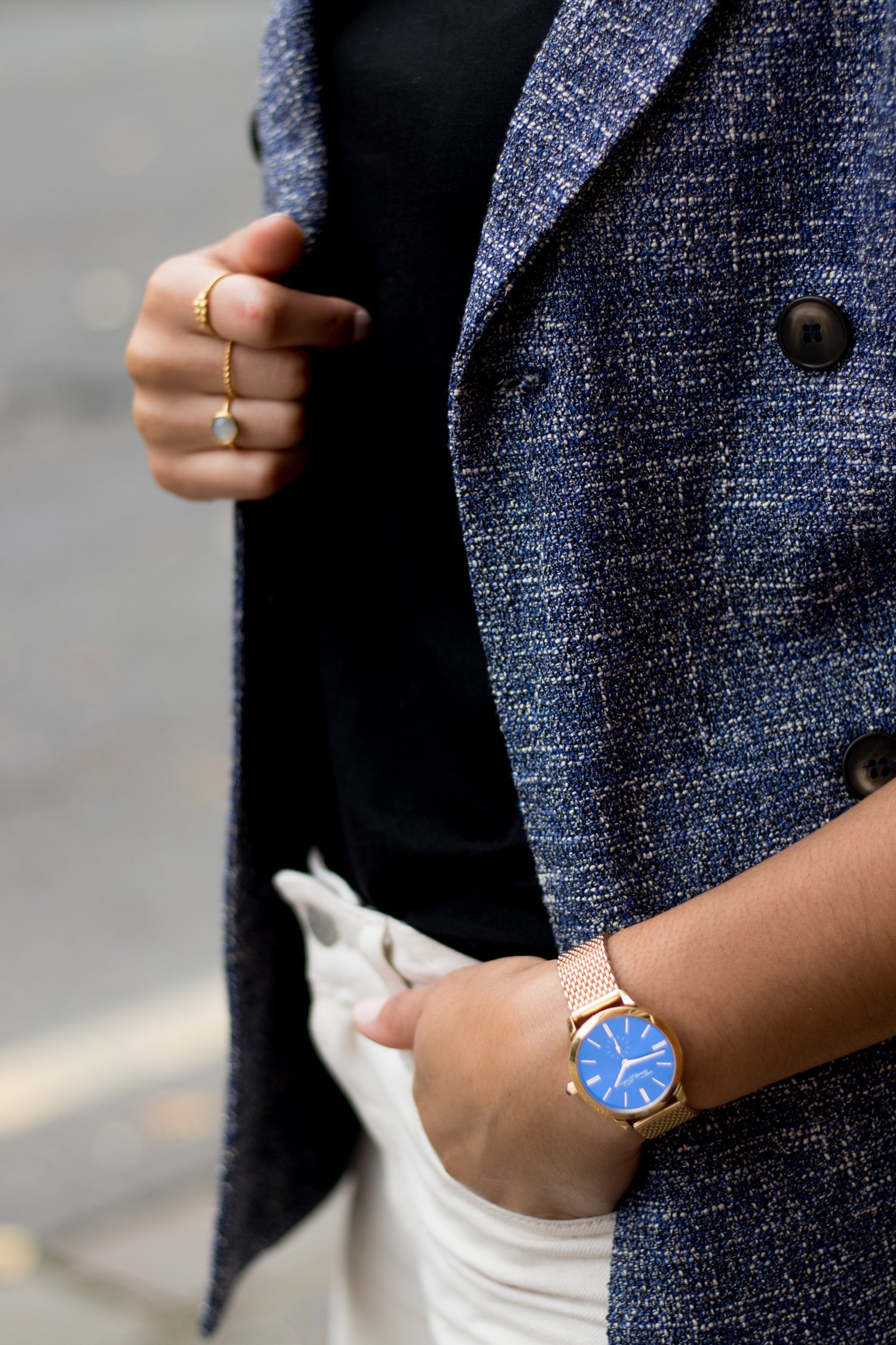 Thomas Sabo Gold Watch with Blue and Pernille Corydon Gold Rings