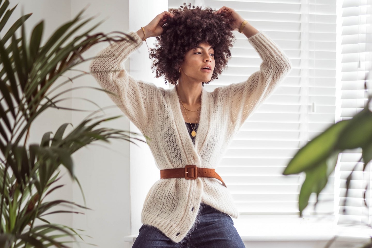 Samio And Other Stories Chunky Knit Cardigan and Tan belt